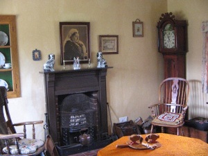 cottage fireplace, furnishings